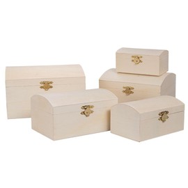 Ideen mit Herz Wooden Box Set | Chests | Miniature Wooden Chests | With Lid and Metal Clasp | 5 Pieces | Various Sizes