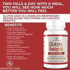 Berry Gen Restore Gluten Away Dietary Supplement – Extra Strength Digestive Enzyme Health Gluten & Casein, Slower Digestion Release Protein Amino Acid in Bloodstream for Men and Women – 60 Capsules.
