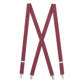 Suspender Store Solid Color Elastic Suspenders - 1-Inch Wide - Sewn X-Back - Small Pin Clip - 48" for 5'9" to 6'2" tall - Burgundy