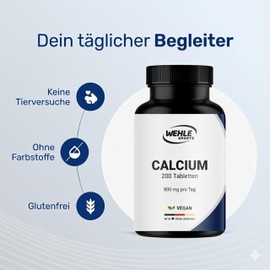 Calcium Tablets High Dose – 200 Tablets – 800 mg Calcium Per Day – Calcium Tablets High Dose – Vegan and Produced in Germany – Packaging May Vary