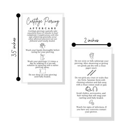 Lashicorn Cartilage Piercing Aftercare Card for Ear Care Instructions | 50 pk 2 x 3.5” on Solution Jewelry Saline Cleaner to Prevent Infection Bulk Kit for Clients