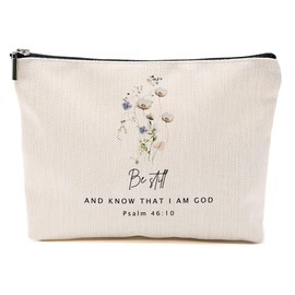 Aesthetic Flower Makeup Bag for Women, Bible Verse Portable Travel Organizer Toiletry Cosmetic Bag with Zipper, Religion Makeup Bags Skincare Pouch Travel Accessories, Christian Gifts