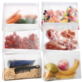 SPLF Paquete de 6 bolsas reutilizables para congelador, aptas para lavaplatos, de medio galón, bolsas reutilizables para almacenamiento de alimentos, sin BPA, de silicona extragruesa, a prueba de fugas y plástico, con cierre, bolsas de almuerzo para sánd