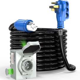 50 Amp Generator Cord and Power Inlet Box, 15FT 4 Prone RV Extension Cord, 125/250V NEMA 14-50P Male to SS2-50R Twist Locking Connector, STW 6/3+8/1 AWG, Transfer Switch for Home Generator