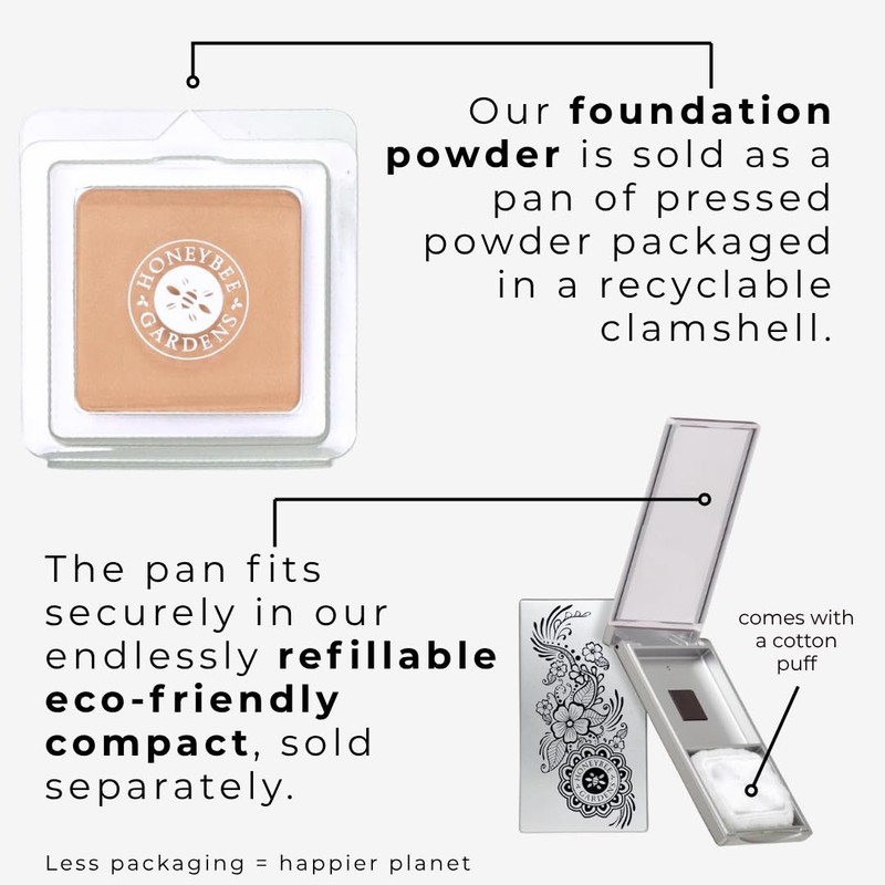 Honeybee Gardens Pressed Mineral Powder Foundation Refill, Malibu, Medium Olive