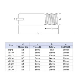sourcing map 10pcs M5 x 25mm Slotted Cylindrical Pin 304 Stainless Steel Male Thread for Furniture and Cabinet Positioning
