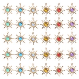 30pcs Cat's Eye Stone Opal Sun Charms Alloy Celestial Planet Charm Sunflower Pendant for Diy Earrings Necklace Bracelet Jewelry Making Supplies