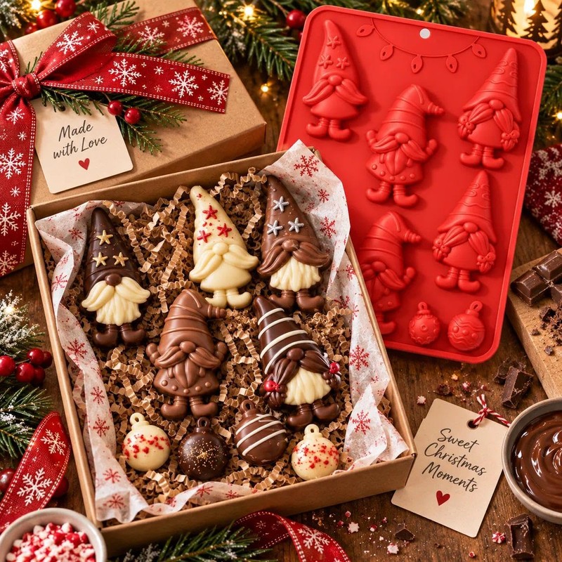 1-Piece Christmas Gnome Ornament Silicone Chocolate Mold, 10-Cavity