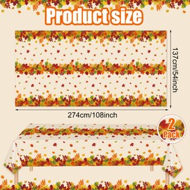 2Pcs Fall Tablecloth Maple Leaf Plastic Tablecloths Disposable Autumn Leaves Table Cover 54"x108" Thanksgiving Rectangle Table Cloths for Fall Harvest Thanksgiving Holiday Party Supplies Tables Decor