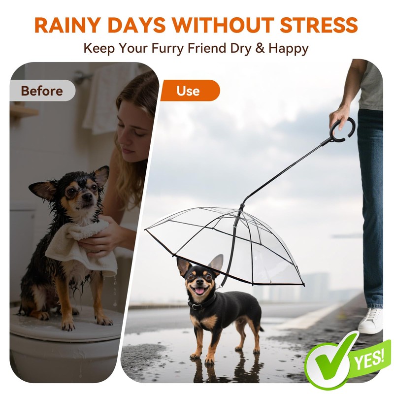 ENJOYING Dog Umbrella Small Breed, Clear Pet Umbrella Leash for