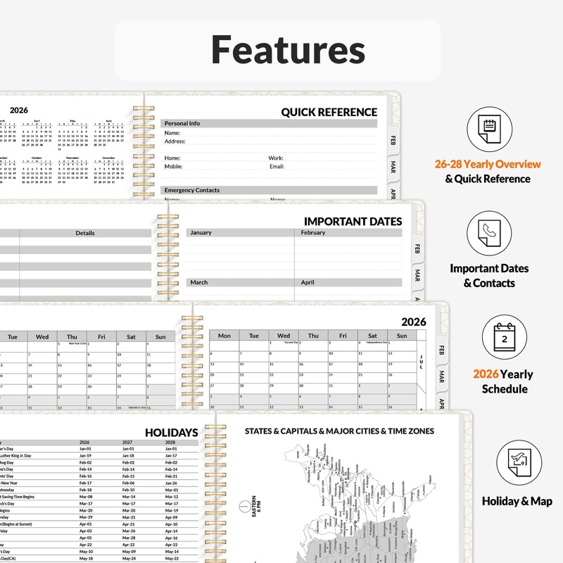 SUNEE 2026 Planner, Weekly and Monthly Calendar Planner, January 2026-December