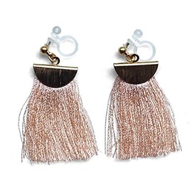 Miyabi Grace Peach Orange Pink Tassel Dangle Drop Clip Earrings and Gold Invisible Clip on Earrings Non Pierced for Women