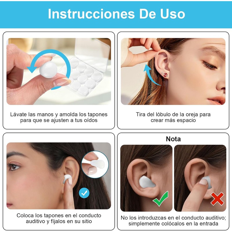 36Pzs Tapones de Oídos para Dormir Silicona, Moldeable, Impermeable
