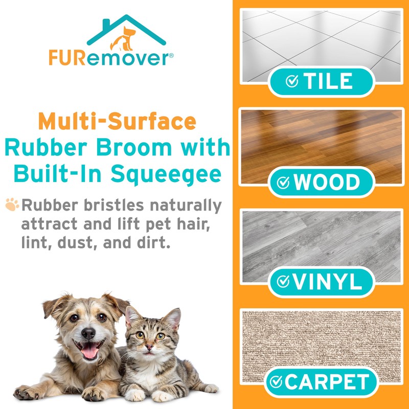 FURemover Pet Hair Removal Rubber Broom, 61" Telescopic Handle