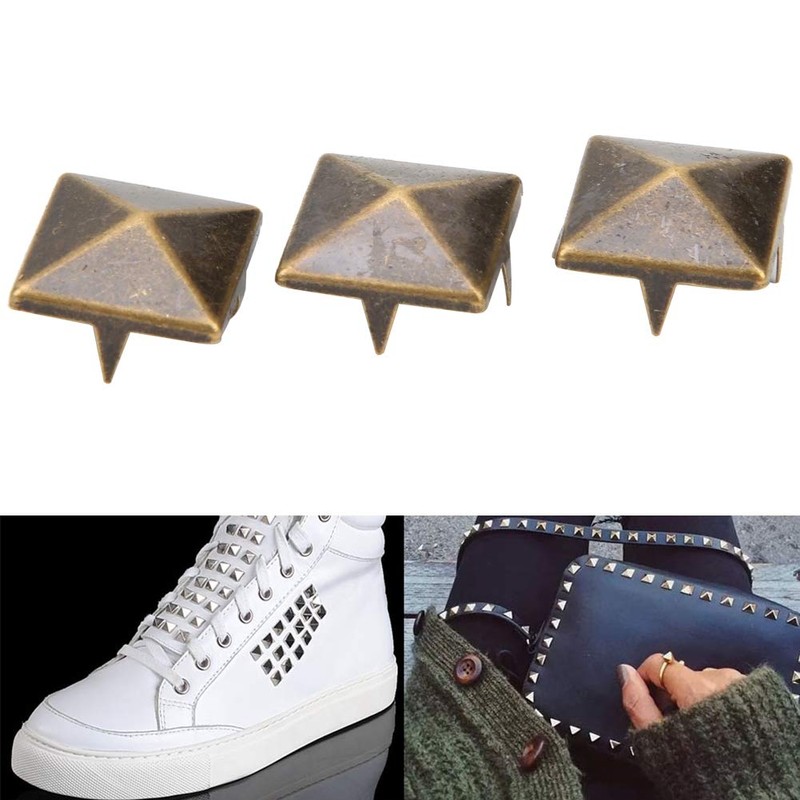 100 Pieces Pyramid Studs, 10-15mm Square Brass Dot Rivets 4