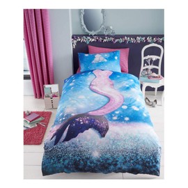 Lions Girls Duvet Covers - Mermaid Theme Quilt Cover with Pillow Case | 2 Piece Bedding Set | Reversible | 100% Polyester | Easy Care | Girl | Single Bed | 135 x 200cm | Navy