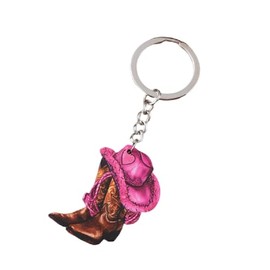 Kysin Chiys Western Country Cool Cowgirl Cowboy Boot Hat Double-sided Print Lightweight Wooden Keychain Y2K Boho Vintage Party Jewelry for Women - Pink & Brown