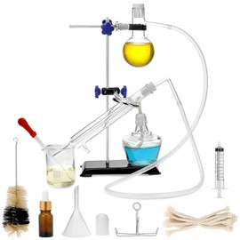 QWORK 12 Pieces 100 ML Home Distillation Apparatus Set - to Making Essential Oil, Moonshine, Alcohol Distiller, Chemistry Glass Distilling, Lab Glassware Kit
