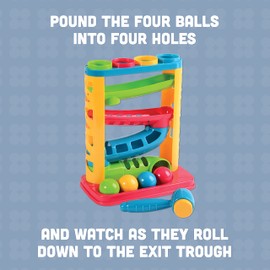 Constructive Playthings Pound a Ball Game with Toy Hammer, No Assembly Required, Fine Motor Skills, Cause and Effect, Birthday Gift for Girls and Boys, 18 Months, 6-Piece