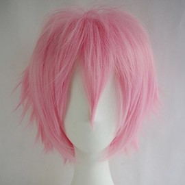 Cosplay 11.8 inches (30 cm) Men's Wig, Short Hair, 20 Colors, Handsome, Fluffy Hair, Wig, Cosplay Wig, Dark Brown (Pink)