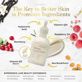 Luxe Beauty Non Greasy & Hyaluronic Acid Moisturizer for Face, Neck & Hands – Anti Aging Body Lotion & Non Toxic Body Lotion - Vanilla Body Lotion w/Silicone-Free, Organic & Plant-Based Ingredients