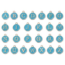 sourcing map Alphabet A-Z Enamel Letter Charm Jewelry Charm Enamel Initial Charm Gold Blue Pendant Charm for Jewelry Making, Bracelet, Craft, Pack of 52
