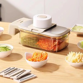 Fineim Vegetable Chopper With Container,2024 New Multifunctional Grater Vegetable Chopper Multifunctional Grater Five Cutting Tools, 11.4in*5.1in*3.5in, White
