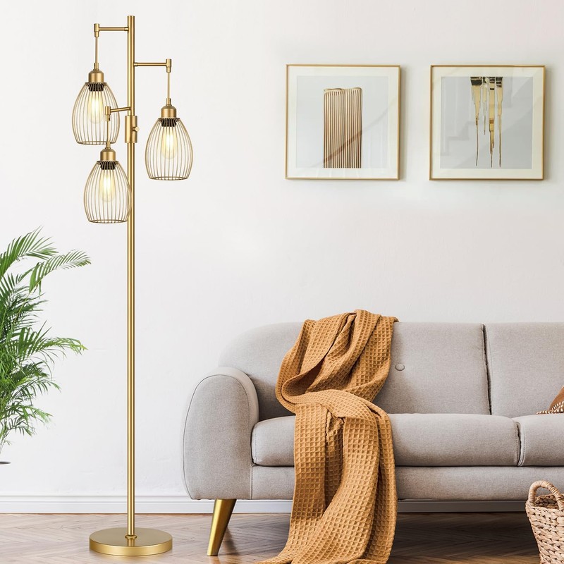 Dimmable Floor Lamp, Industrial Floor Lamps for Living Room, Gold