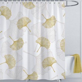 LIVETTY Shower Curtain Ginkgo Leaves Curtain 180×200cm Floral Shower Curtain for Bathroom Quick-Drying Kitchen Curtains Machine Washable with 12 Hooks-Multi-Color