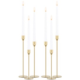 Portavelas dorados Portavelas para velas cónicas, juego de 6 portavelas decorativos modernos de palo largo para centro de mesa, boda, comedor, fiesta (las velas no están incluidas)