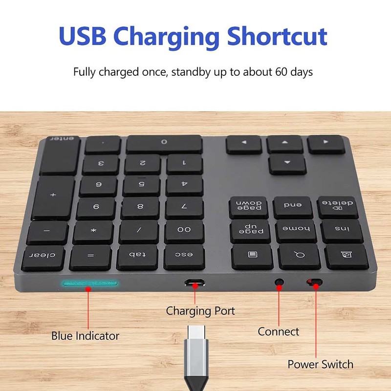 34 Teclas Teclado Numérico,Teclado Bluetooth Portáti para Laptop,Mini Teclado de