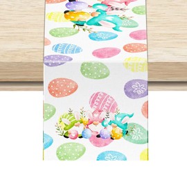 ANOTION Easter Table Runner, Table Runner 72 Inches Long, Easter Decorations with Eggs and Gnome Pattern for Spring Decorations and Easter Party Supplies