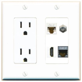 Wall Plate City CAT6 CAT7 COAX HD Port Wall Plate w/Power Outlet White