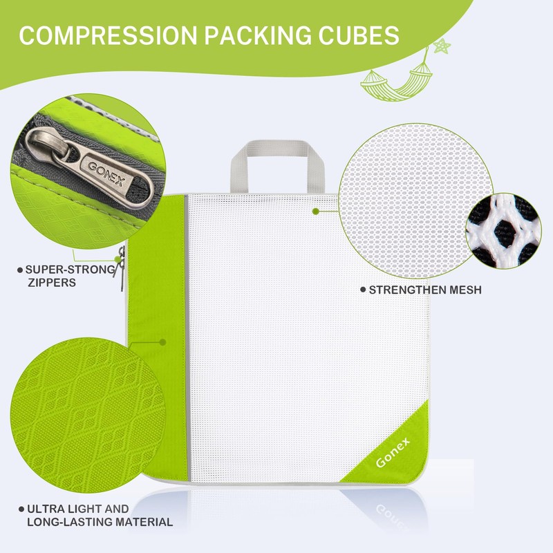 Gonex Compression Packing Cubes, 6 PCS Travel Luggage Packing Organizers
