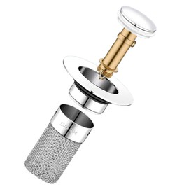 Hefo 2 Pieces Sink Plug 34-40 mm Drain Plug, Universal Pop Up Hair Strainer Sink with 1 Piece Cleaning Brush, Stainless Steel 304 Drain Valve with Strainer, Silver Drain Plug for Countertop Wash