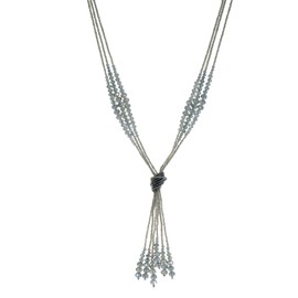 Xalroco Long Chic Tassel Pendant Y Necklace Crystal Beads Lariat Knot Strand Necklace Sweater Chain Jewelry Gift for Women (3 layer chain, blue)