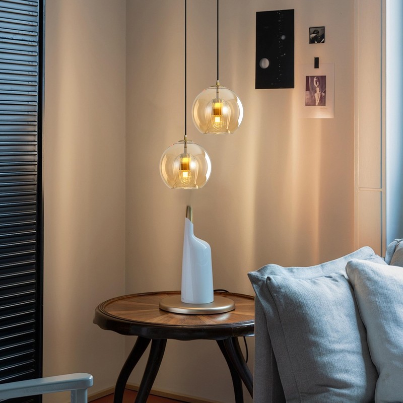 XIRYTU-H Modern Amber Glass Globe Pendant Light with Gold Socket,