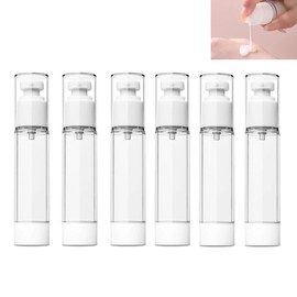 1.7 Oz 50ml Empty Airless Pump sub Bottles,Lotion Shampoo Cosmetics Travel Bottles,Dispenser Refillable Containers,for Business Trips and Travels (Pack of 6,Clear)