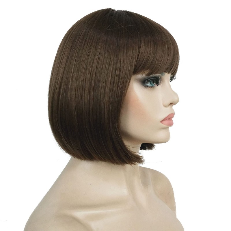 Aimole Short Straight Bob Wig Cute Flat Bangs Synthetic Full
