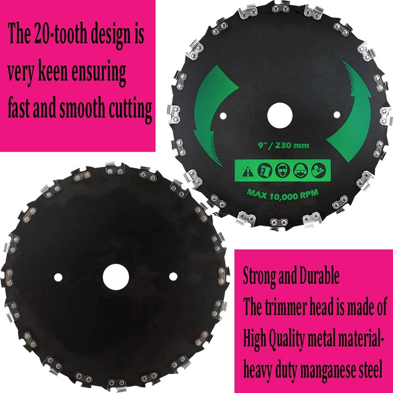 (2pack) 9" x 20T Chainsaw Tooth Brush Blades Green -