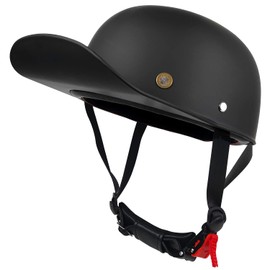 Baseball Cap Motorcycle Helmet,DOT Approved Vintage Open Face Unisex-Adult Half Helmets for Scooter Moped Cap Street Cruiser (X-Large, Matte Black)