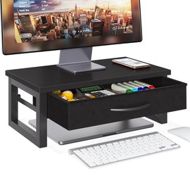 Computer Monitor Stand Riser, Desk Organizers and Accessories with Drawer, 2-Tier Laptop Stand for Desk, Office Organizer Storage, Wood