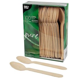 PAPSTAR Disposable Spoons 6.2" Length Wooden Natural (Pack of 100) You will receive 1 pack of 100