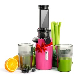 Ventray Ginnie Mini Cold Press Juicer, Small Slow Masticating Juicer for Vegetables and Fruits, High Juice Yield, Easy to Clean, Space-Saving, Fit for Personal/Travel/Picnic/Office - Pink
