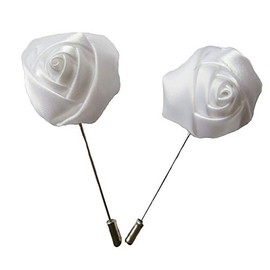 YYCRAFT 6 pcs Satin Rose Lapel Pins, Men's Flower Boutonniere Pins for Party Business Wedding Suit,White