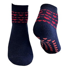 Tey-Art Alpaca Arte Alpaca Wool Gripper Designer Socks are Cozy, Warm & Colorful - Gripper Hearts - Navy Blue L