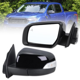 Lqito Left Driver Side Mirror Fits 2019 2020 2021 2022 2023 2024 2025 Ford Ranger With Power Folding Power Glass Blind Spot Heated Turn Signal Puddle Light Black Replace#KB3Z17683FA(12Pins)