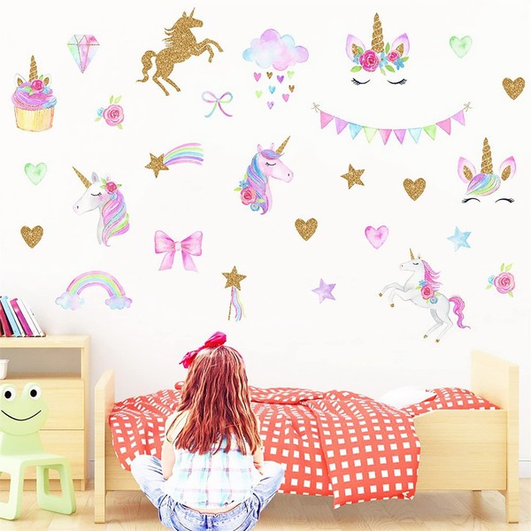 nuoshen 2 Sheets Unicorn Wall Stickers,Fairy Tale Pattern Wall Decoration Home Decal for Girls Boys Bedroom Ornament(25 * 70CM)