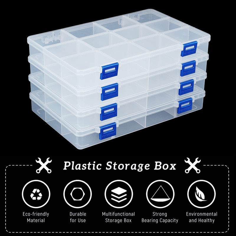 BENECREAT 4 Pack 12 Grid Plastic Storage Box Jewellery Box