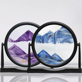 BringLED Dynamic 3D Moving Sand Art with Easy-Flip Stand【2 Pack - Blue+Purple】 Liquid Motion Sandscapes - Quicksand (Flow Sand) Motion Decor - Relaxing Desktop Decor for Home and Office